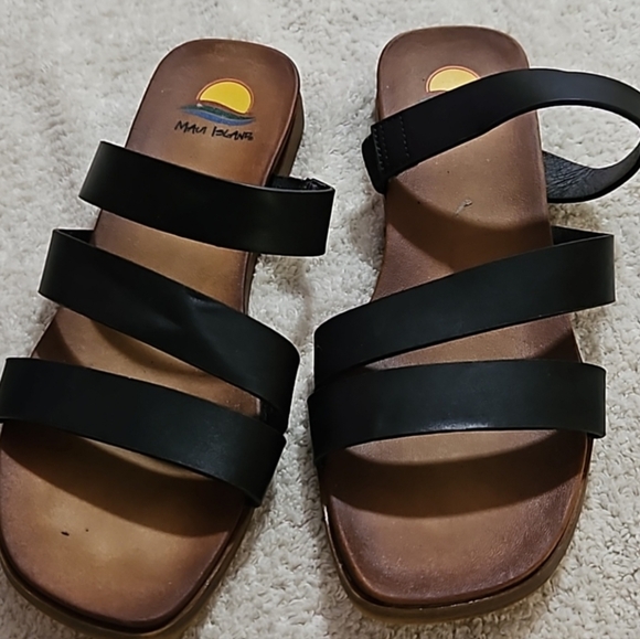 Maui Island Kona Sandals Women's Size 8 Black Multi Strap Slip On Sandals Flat - Picture 1 of 6